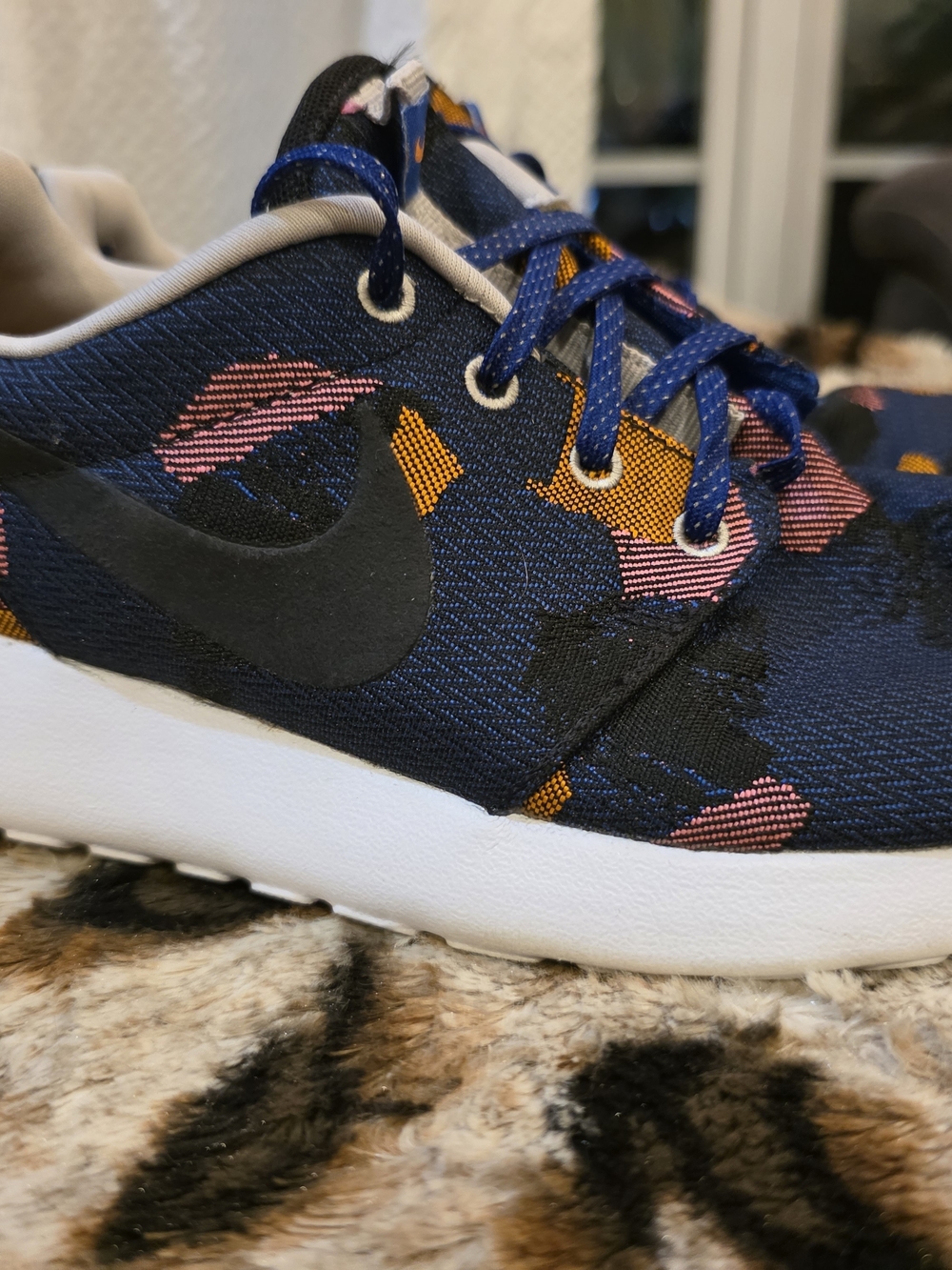 Nike Kids Navy Sneakers with Pink and Yellow Accents
